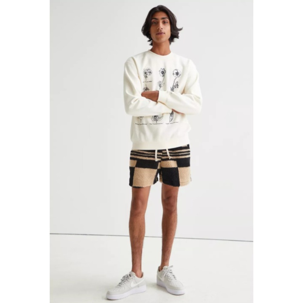Urban Outfitters UO Men's M Sherpa Checkerboard Volley Shorts Loungewear Fleece